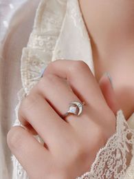 2023 Koreaanse versie eenvoudige kleine frisse trend maan temperament pentagram halve maan opening vingerring vrouwen met diamanten ring