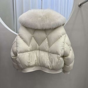 Manteau chaud et ample en duvet d'oie blanc pour femme, manteau court et grand col en renard, fourrure détachable, hiver coréen, 2023, 879142