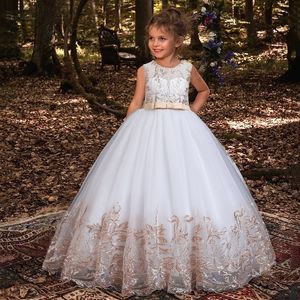 2023 dentelle fleur fille robes pour mariage appliqué robe de bal enfant en bas âge Pageant robes Tulle sur mesure première Communion robe