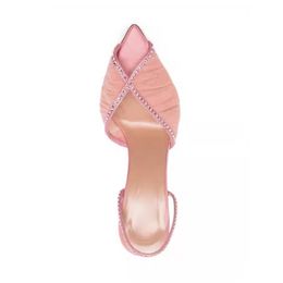 2023 Sandales en cuir pour dames 9CM talon aiguille pantoufle peep toe pillage boucle diamant CHAUSSURES partie transparent mariage net Europe américaine croix taille 35-42