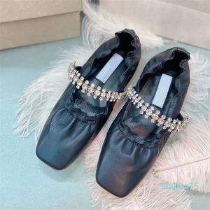 2023-ladies Sandalen Designer Ballet Shoes Leather Riinestone Chain Buckle Fashion Ladies Flat Shoe Dance Loafer