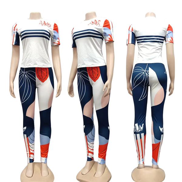 2023 damas traje deportivo diseñador de ropa de mujer es Europa y los Estados Unidos traje casual impreso todo camiseta pantalón de manga corta conjunto de dos piezas