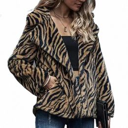 2023 Dernier manteau Fi Femmes Top Tiger Print Lg manches revers col montant automne et hiver veste tenue décontractée X58H #
