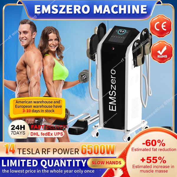 2023 Último DLS-EMSlim Neo Power 6000W 14 Tesla Hiemt Máquina para esculpir el cuerpo 4 manijas Almohadilla pélvica Estimulador muscular Ems opcional Emszero