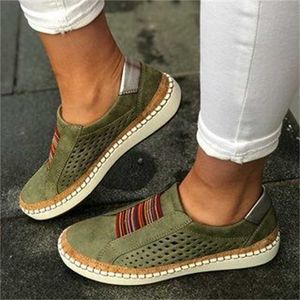 2023 Nieuwste vrouwelijke schoenen ontwerper Espadrilles Green Mesh Ademende loafers Vintage Solid Trainers Goedkope Outdoor Casual schoenen Maat 35-43