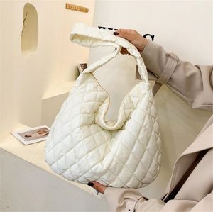 Bolso de hombro con diseño de celosía para mujer, bolso de algodón espacial, bolsos de mano de gran capacidad, acolchado de plumas, 2023