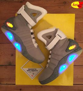 2023 Zapatos Led Cordones automáticos Gris oscuro Iluminación Mags Black Red Air Mag Sneakers Marty Mcfly's air mags Regreso al futuro Resplandor en el con