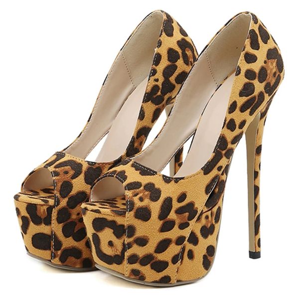 2023 imprimé léopard plate-forme talons hauts femmes chaussures bout ouvert creux 16cm fête bal pompes chaussures printemps/automne