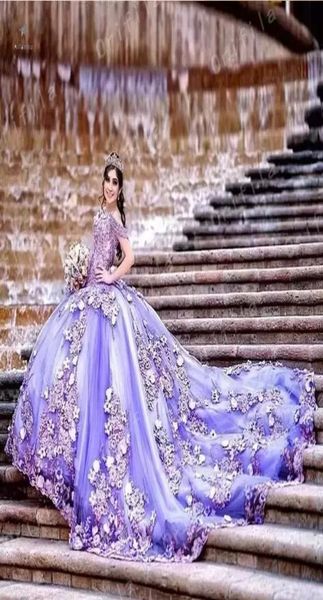 2023 Lilac Lavender Off Breads Perles de quinceanera Robes de bal robes princesse de 16 ans pour 15 ans Vestidos de 15 GW6903247