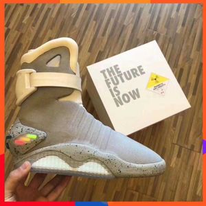 2023 Venta limitada Cordones automáticos Zapatos Air Mag Sneakers Marty Mcfly's air mags Led Back To The Future Glow In The Dark Grey Boots Mcflys Man Sports Sneaker con caja US7-13