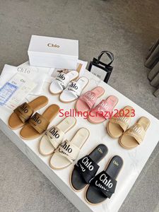 2023 Lin Femmes Woody Mules Plat Pantoufle Designer Lady Lettrage Tissu Extérieur En Cuir Semelle Diapositive Sandale Toile Designer Chaussures taille 35--42