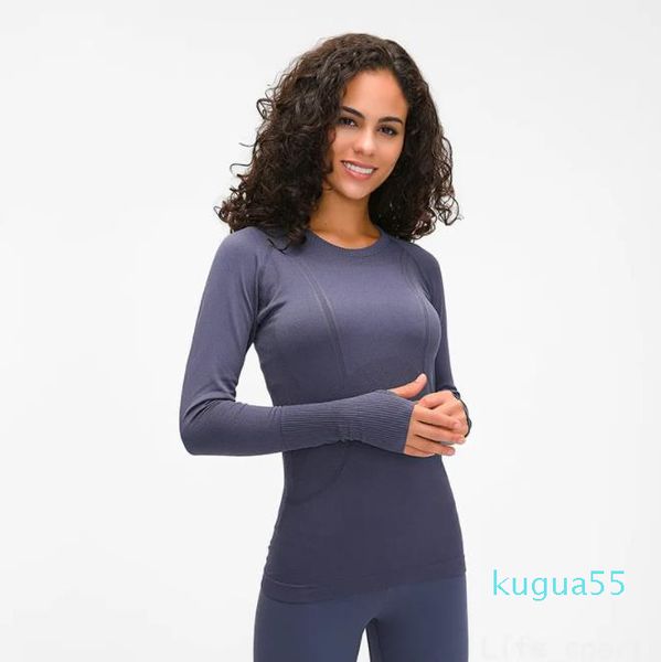 2023-Camisetas de manga larga elásticas para gimnasio y Yoga para mujer, chaqueta deportiva de malla delgada para correr, sudaderas negras de secado rápido para Fitness, Tops