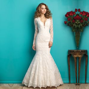 2023 Lange Mouw Zeemeermin Trouwjurken Kant Plus Size Bruidsjurk Sexy Back Sweep Trein Sexy Kant Applique Kristallen Strand ruches Op Maat Gemaakt vestidos De Novia