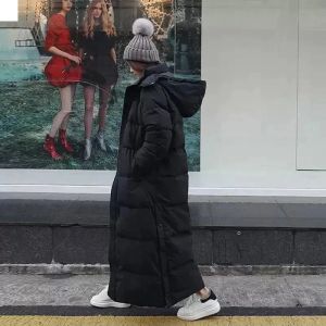 Veste longue Super rembourrée pour femme, parka au dessus du genou, mode coréenne, manteau épais en duvet de coton noir, nouvelle collection hiver 2023