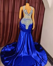 2023 Luxe Arabisch Aso Ebi Mermaid Prom Dresses Royal Blue Beaded Crystals Sexy Evening Formal Party Tweede Receptie Verjaardagsjurken