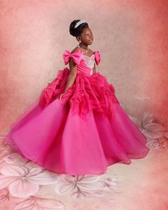 2023 Fuchsia Kristallen Bloem Meisje Jurken Baljurk Tiers Organza Tutu Lilttle Kids Verjaardag Pageant Weddding Toga ZJ518