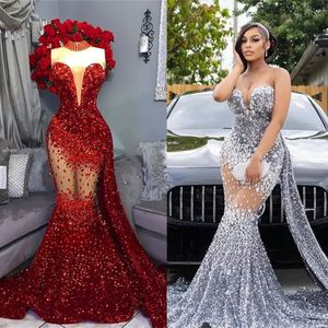 2023 Luxe prom -jurken Mermaid Sequins kristallen avond verjaardagsfeestje bruidsmeisje jurk tweede receptie speciale gelegenheid jurken jurk am022