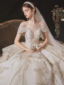 2024 Luxe a-lijn trouwjurken voor bruid Dubai Arabisch Plus Size Kapel Trein Sweetheart baljurk vestido de novia Geappliceerde bruidsjurken op maat gemaakt