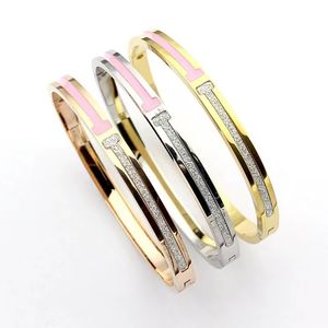 Bracelet de marque de luxe en or 18 carats pour femmes, marque de luxe, à la mode, rose givré, manchette, haute qualité, 2023