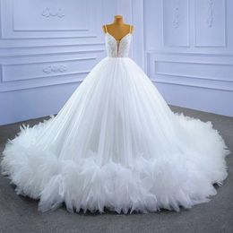 2023 Vestido de novia de abalorios de cristal de lujo con tren grande con cuentas Una línea de vestidos de novia Vestidos de tren de barrido Árabe Aso Ebi Cristales de abalorios de lujo Vestidos de novia