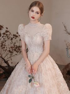 2023 robe de mariée en cristal de luxe Illusion dos brillant perlé de haute qualité pure voir à travers les robes de mariée avec des appliques en dentelle boutons couverts nouveau Vestido de Novias