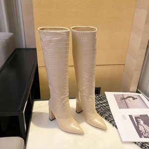2023 Luxe design dames mode krokodil print chunky hiel laarzen voor vrouwen