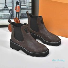 2023-Créateur de luxe Beaubourg depuis la cheville marron botte mode femme talon bottillon ligne Ranger bottes