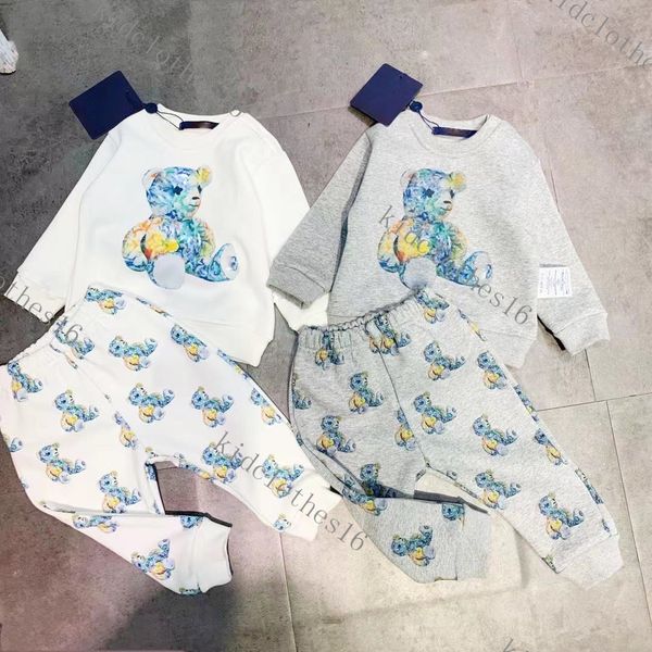 2023 Ensembles de vêtements de créateurs de luxe pour juniors Vente au détail en gros Nouveau-né bébé Pantalon à capuche coton mince 2 pièces body toddle infantile vêtements pour enfants