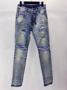 2023 jeans design de luxe élégant bleu trou couture design beau jeans crayon pour hommes