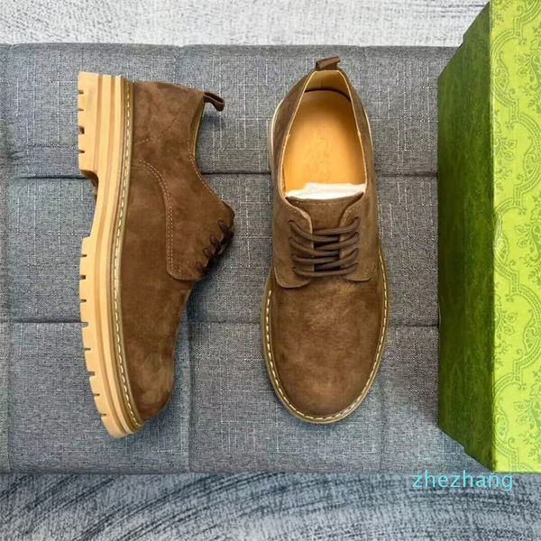 2023-Diseñador de lujo para hombres Oxfords Suelas de goma Zapatos de plataforma Tacón de bloque para hombres con cordones Zapato de vestir de negocios Mocasines de cuero Invierno de calidad superior