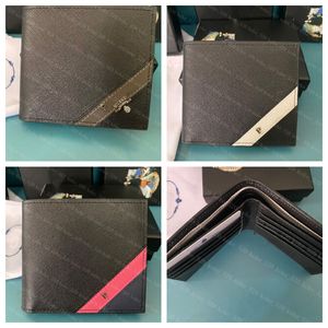 2023 Diseñador de lujo Hombres Cartera Corta Dos pliegues Estuche para tarjetas de crédito Twill Cowhide Pocket NFC Monedero Business 2M0513 # Estilo de costura a rayas