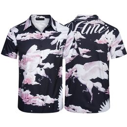 2023 Camisa de diseñador de lujo Camisa de bolos con estampado geométrico de moda para hombre Camisa casual de flores hawaianas Camisa de manga corta ajustada para hombres Camiseta versátil