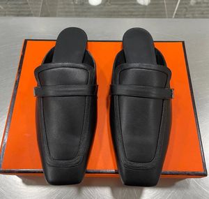 2023 Luxe designer schoenen Dames Groupie loafer flats desigern slipper slide OZ Muilezels schoenen kalfsleer en canvas sliver side gesp met doos 35-41