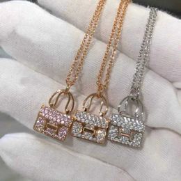 Collier de luxe pour sac H Kangkang, pendentif avec lettres, Design minoritaire, or Rose, chaîne entièrement en diamant, 2023