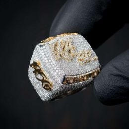 Bagues de luxe hip hop en or massif 10 carats pour hommes, entièrement glacées, diamant Moissanite, Champion, 2023