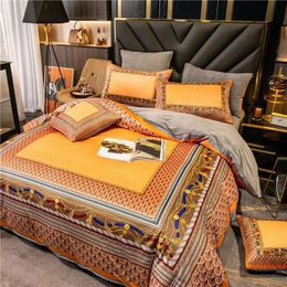 2023 Luxe oranje king ontwerper beddengoed sets katoenen paarden gedrukt queen size dekbedoverkap laken mode kussenslopen dekbedden set