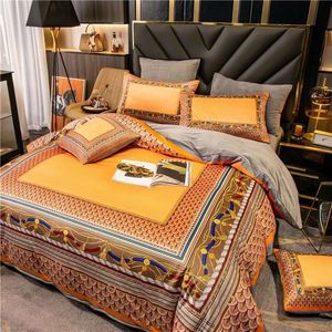 2023 set di biancheria da letto di design re arancione di lusso cotone cavallo stampato queen size copripiumino lenzuolo moda federe set consolatore