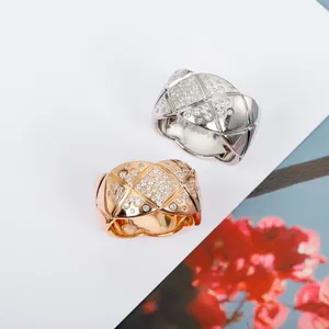 2023 Luxe kwaliteit charme punk band ring met diamant in breed ontwerp met stempel in zilver rosé verguld PS7576A