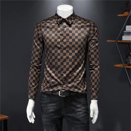 2023 Luxury -kwaliteit mode mannen shirts met knopen shirt casual designer plaid print lange mouwen tops heren kleding vest Asia siz276l