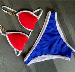 2023 Luxe zwempakgradiënt sexy borduurwerk bikini set merk letters badmode ontwerper metalen ketting hoogwaardige dames backless split