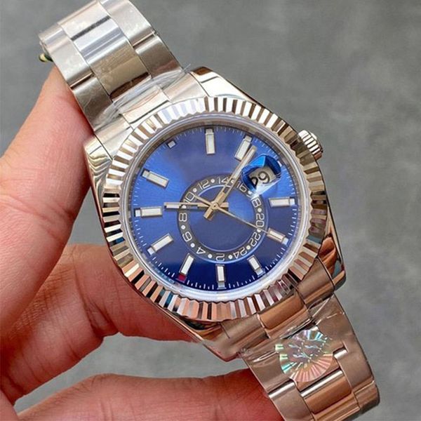 2023 Montre de luxe Rolaxes Clean sky dweller Haut petit cadran saphir calendrier 42 mm en acier inoxydable Skydweller lumineux résistant à l'eau De Luxe pour les eaux profondes L