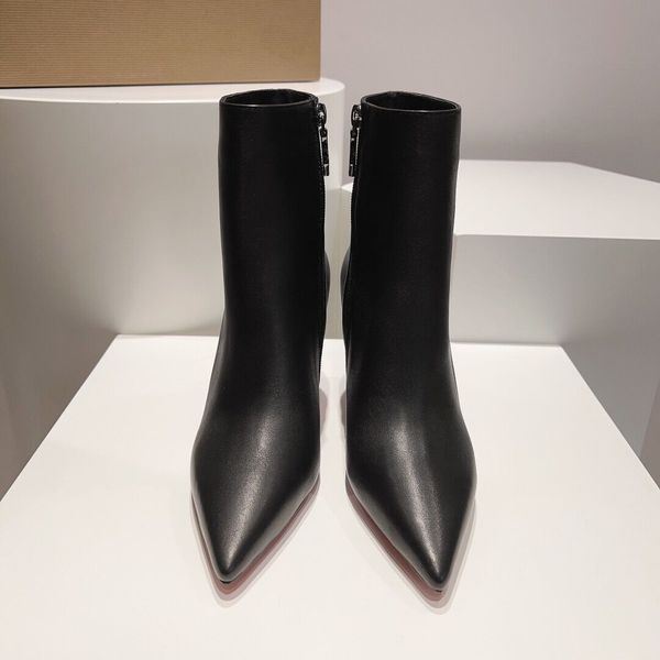 2023 Bottes d'hiver de luxe Femmes Bottines Condora Booty 85mm Bottes à talons bas en peau de veau en cuir véritable et Veau Velours Escarpins habillés avec boîte 35-43EU