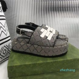 2023-luxe dames platform sandaal enkel verstelbare gesp loafers canvas bovenste lederen designer slippers