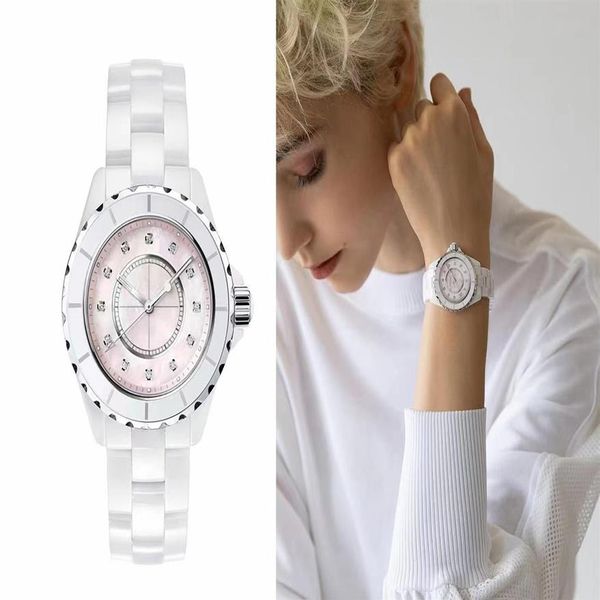 2023 Relojes de lujo para mujer Reloj de cerámica con diamantes blancos y negros Moda AAA Calidad Reloj de pulsera para mujer Diseñador clásico Wome228v