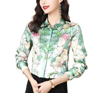 2023 Luxury Womens Designer Shirt Top en soie plus taille à manches longues Blousses Bureau de bureau Bouton imprimé de piste