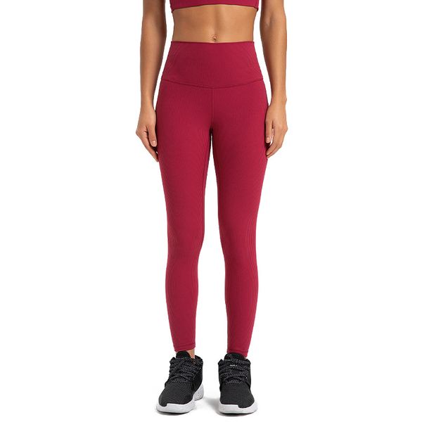 2023 tela lycra de color sólido pantalones de yoga de alta cintura deportes gimnasio con leggings elásticos fitness dama al aire libre pantalones leggings L362