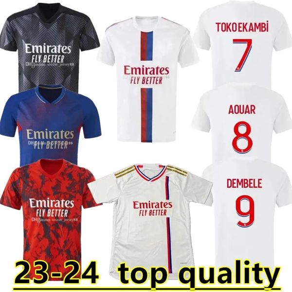 2023 Lyon Soccer Jerseys Maillot de Foot CAQUERET OL 22 23 24 NOUVEAU Maillot de football à domicile AOUAR BARCOLA CASTELLO JR CHERKI BOATENG DEMBELE GUSTO homme enfants kit ensemble équipement