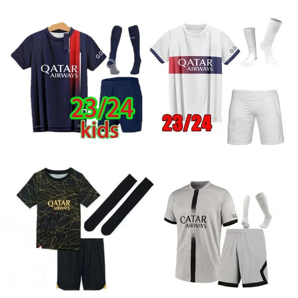 2023 Maillots de fútbol pSGs fútbol MBAPPE camisetas para niños 2024 kit de fútbol MBAPPE camiseta de fútbol 23 24 Nuevo paris boys set camisa de bebé uniforme pantalones cortos calcetines maillot pie