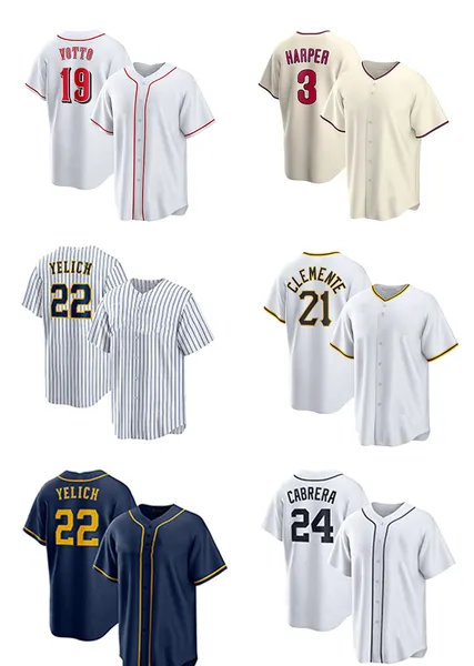 Maillots de baseball homme 2023 2 JETER 22 YELICH 3 HARPER 19 VOTTO 21 CLEMENTE 22 YELICH 24 CABRERA 28 POSEY 99 JUGE yakuda boutique en ligne locale vêtements de mode