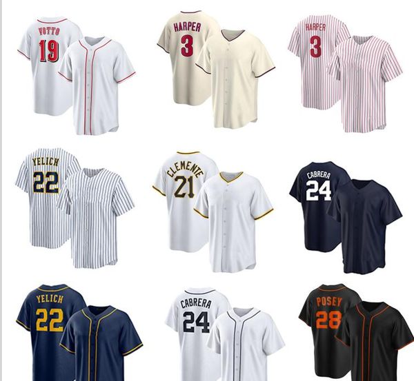 2023 Maillots de baseball homme 2 JETER 22 YELICH 3 HARPER 19 VOTTO 21 CLEMENTE 22 YELICH 24 CABRERA 28 POSEY 99 JUGE yakuda boutique en ligne locale vêtements de sport pour salle de sport